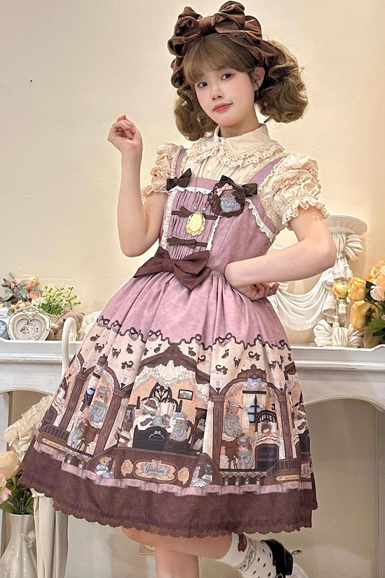 Pink/Purple Bear Print Bowknot Classic Lolita JSK Dress - Product - 10