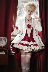 White Double-breasted Short Front and Long Back Irregular Gothic Lolita Coat - Product - 7