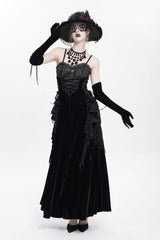 Black Sleeveless Ruffle Lace-Up Plumed Women's Gothic Long Slip Dress - Product - 4