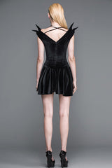 Black Little Devil Off The Shoulder Sexy Velvet Punk Womens Dress With Wings - Product - 5