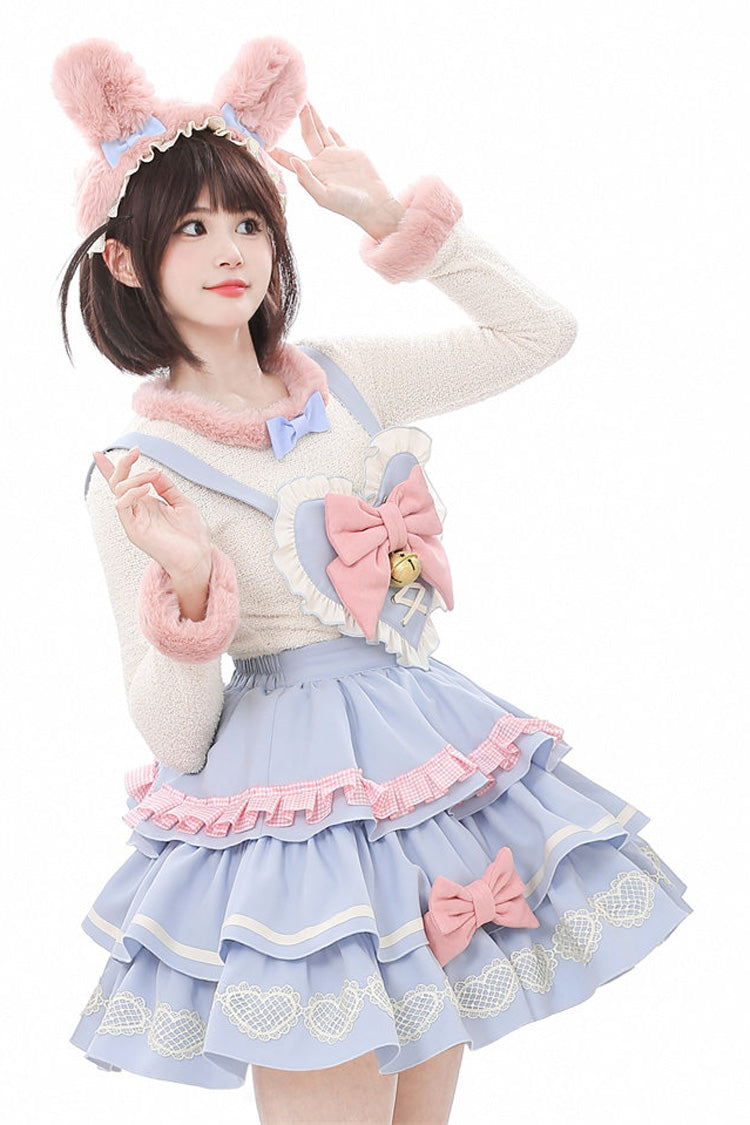 [Bunny Transformation] Detachable Bunny Cake Sleeveless Triple-Layered Ruffled Bow Sweet Strap Dress 2 Colors - Product - 2