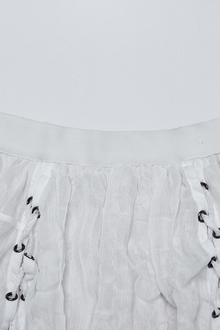 White Ruffle Stitching Lace Lace-Up High/low Women's Gothic Skirt - Product - 5