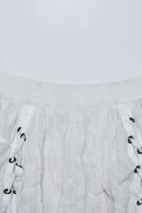 White Ruffle Stitching Lace Lace-Up High/low Women's Gothic Skirt - Product - 5