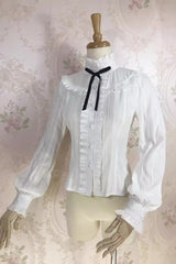 White Stand Collar Long Sleeves Jacquard Sweet Lolita Blouse - Product - 3
