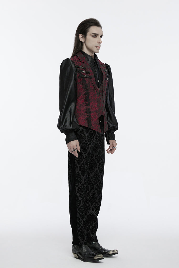 Red Sleeveless Jacquard Buckle Zip Men's Gothic Waistcoat - Product - 2