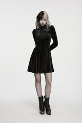 Black High Collar Long Lantern Sleeves Ruffled Embroidered Lace Zippered Women's Gothic Elegant Royal Dress - Black - 1