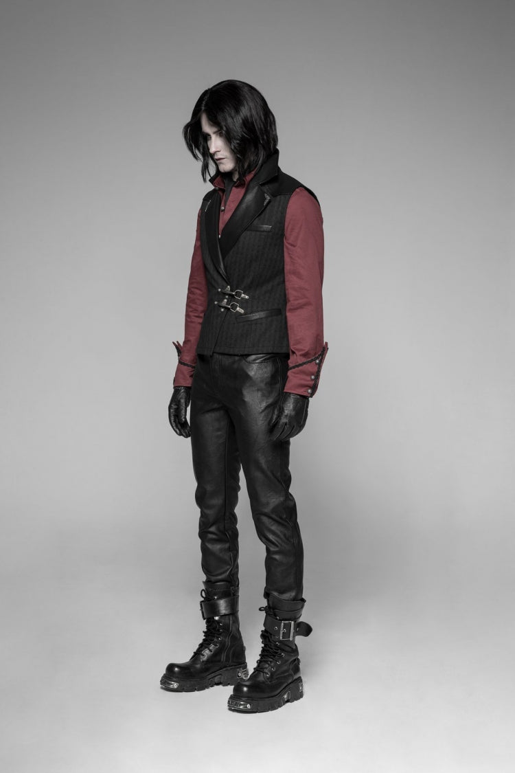 Black V Collar Sleeveless Metal Buckle Mens Steampunk Crossover Formal Vest - Product - 4