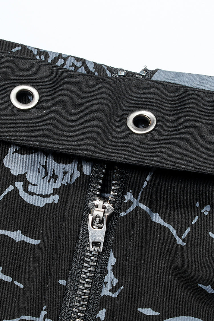 Black Skull Print Detachable Women's Gothic Skirt - Product - 7