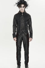 Black Stand Collar Long Sleeves Jacquard Embroidered Bow Lace Men's Gothic Palace Shirt - Product - 4