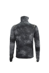 Grey/Black Lrregular Ripped Stand Collar Men's Punk Shirt - Product - 9