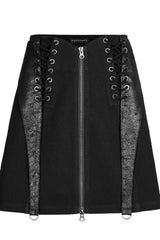 Black Faux Leather Cross Strap Design Metal Zipper Decoration High Waist Women's Punk Skirt - Product - 5