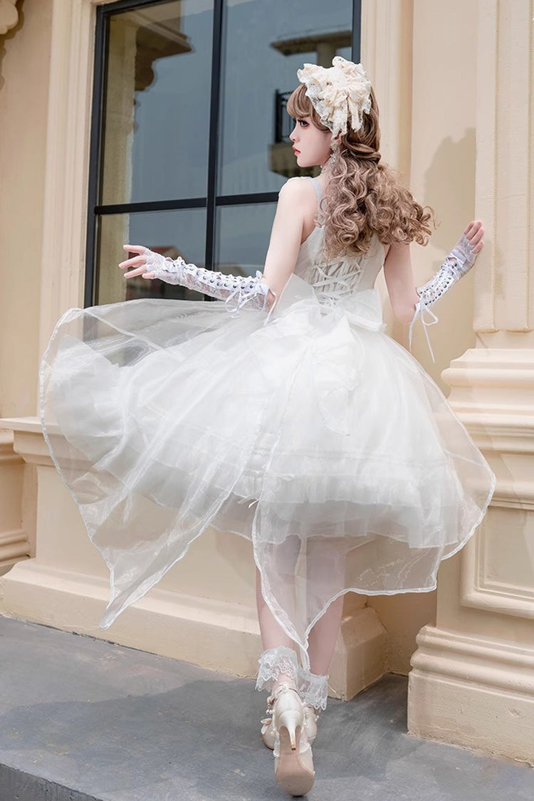 White Sleeveless Ruffle Sleeping Garden Hanayome Bowknot Sweet Lolita Jsk Dress - Product - 6