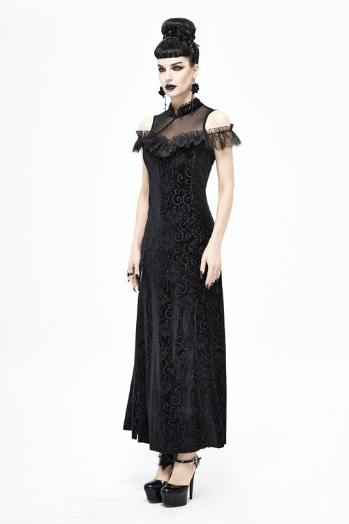 Black Cheongsam Velvet Three Dimensional Print Gothic Dress - Product - 5