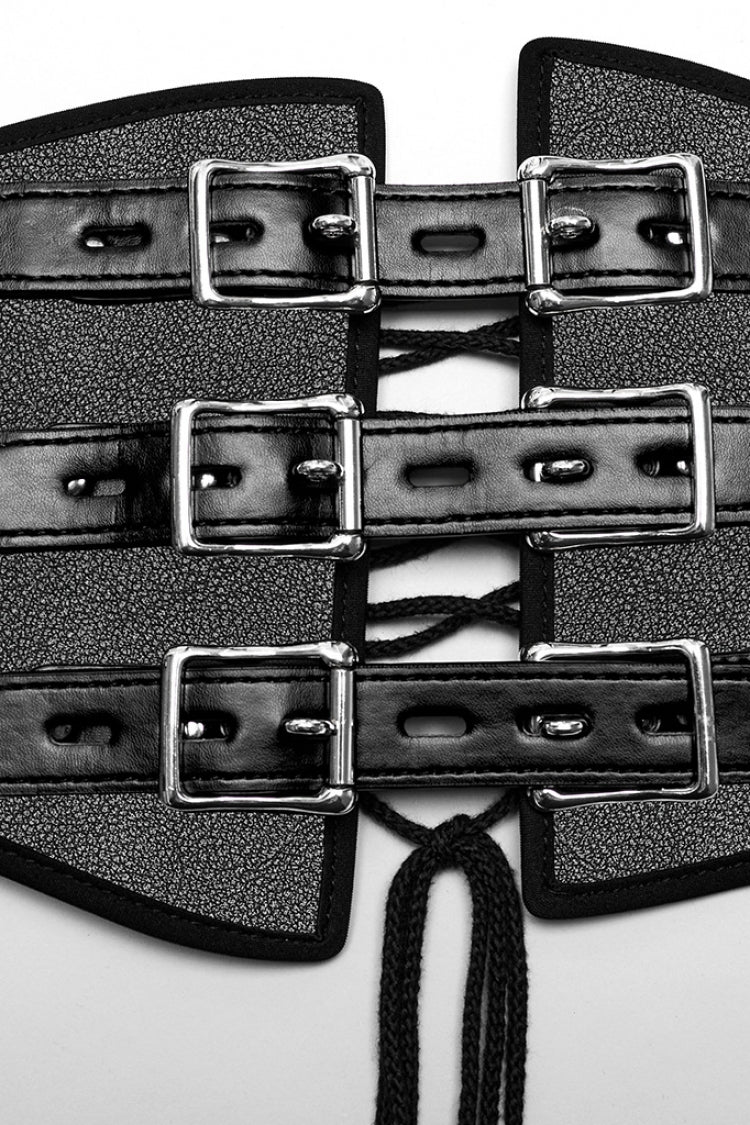 Black Lace-Up Double-buckle Men's Punk Girdle - Product - 5