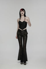 Black Ruffled Women's GothicRuffled Cobweb Pattern Flared Pants - Product - 7
