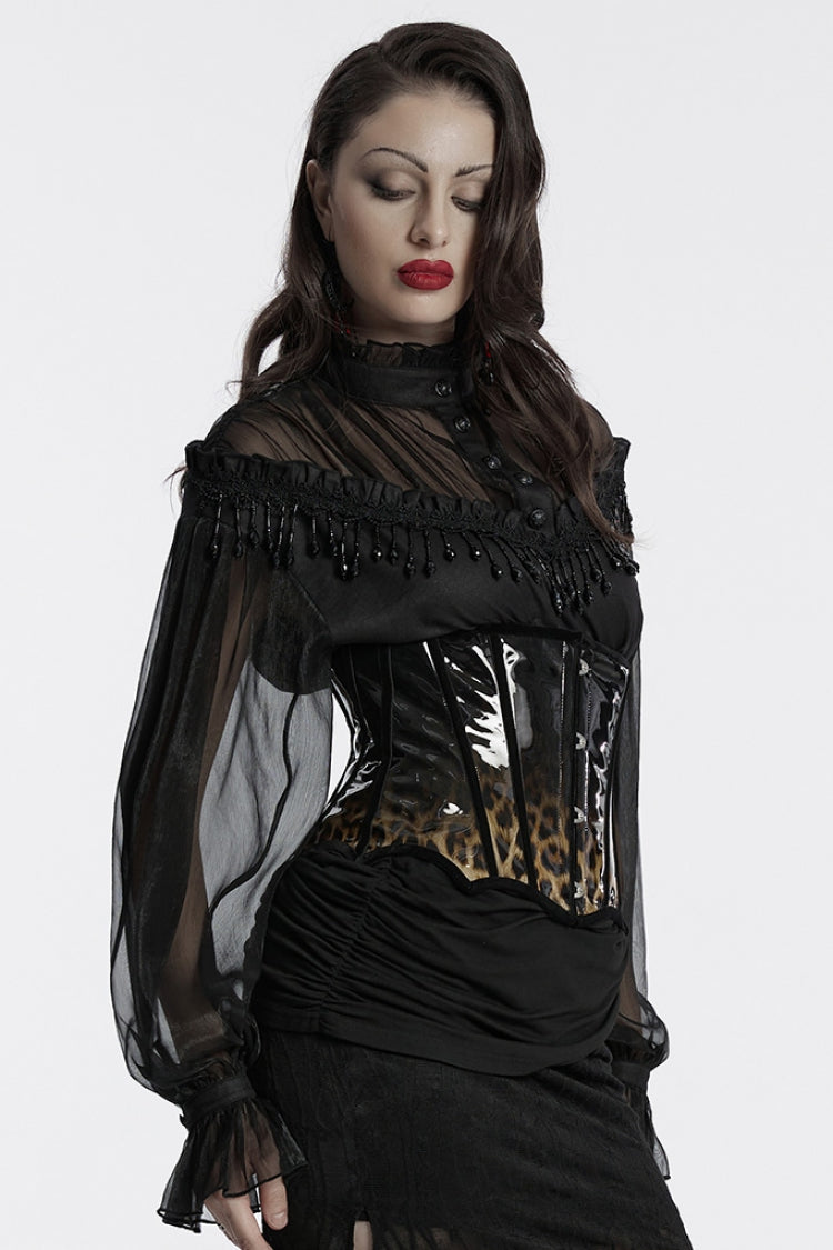Black/Coffee Gradient Patent Leather Women's Gothic Underbust Corset - Product - 2