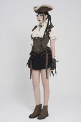 Bronze Bow Lace-Up Slim Zippered Women's Gothic Swallow-tailed Vest - Product - 3