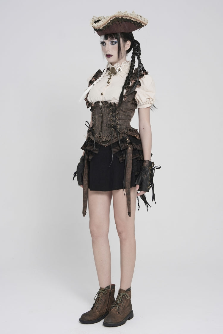Bronze Bow Lace-Up Slim Zippered Women's Gothic Swallow-tailed Vest - Product - 3