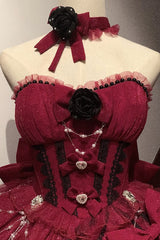 Galaxy Flower Language Multi-Layered Ruffle Bowknot Sweet Lolita Tube Top Dress 2 Colors - Product - 6