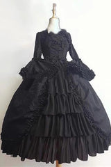 Black Long Hime Sleeves Multi-Layered Ruffle Cardigan Bowknot Gothic Plus Size Lolita Dress - Product - 3