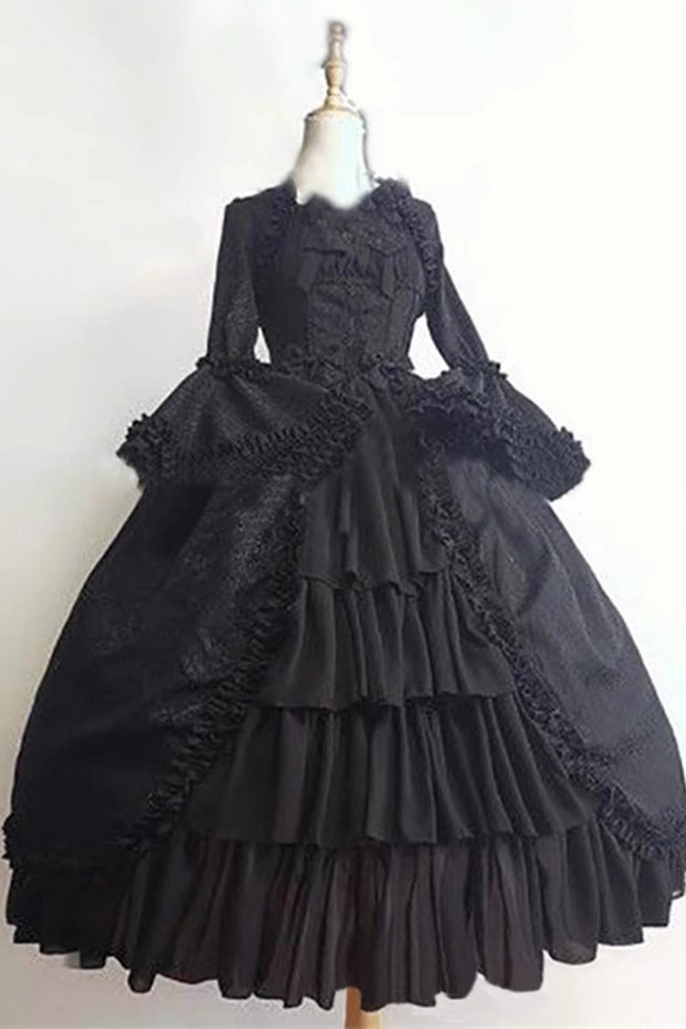 Black Long Hime Sleeves Multi-Layered Ruffle Cardigan Bowknot Gothic Plus Size Lolita Dress - Product - 3