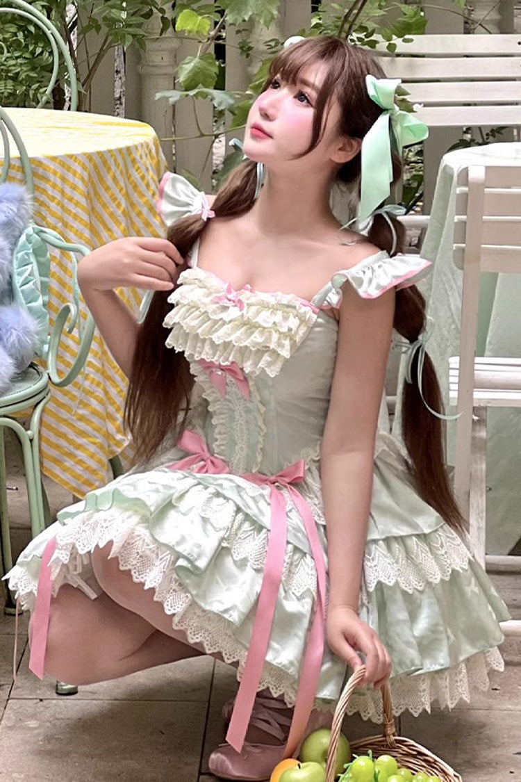 Green [Mints] Multi-Layered Ruffle Bowknot Lace Sweet Ballet Lolita Dress - Product - 8