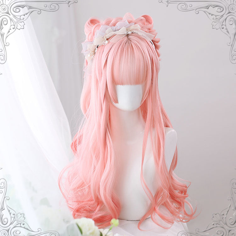 Pink Long Air Bangs Curly Hair Sweet Lolita Wigs - Pink - 1