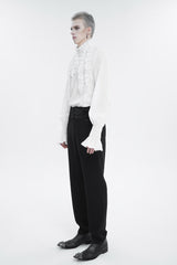 White Irregular Stand Collar Puff Sleeved Ruffled Men's Gothic Shirt - Product - 4