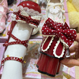 Rabbit Accent Bow Cross-Strap Mid-Heel Lolita Shoes with Cat Paw Heels and Ankle Bells - Wine-Red - 6
