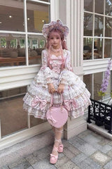 Purple [Candlelight Elegance] Long Trumpet Sleeves Multi-Layered Ruffle Bowknot Lace Sweet Elegant Lolita Dress - Product - 4