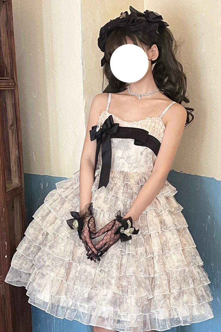 Multi-Color [Wonderland Travels] Multi-Layered Print Ruffle Bowknot Sweet Lolita Tiered Dress - Product - 3
