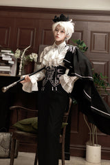 Black/White Embroidery Asymmetric Gothic Prince Handsome Ouji Lolita Set - Product - 11