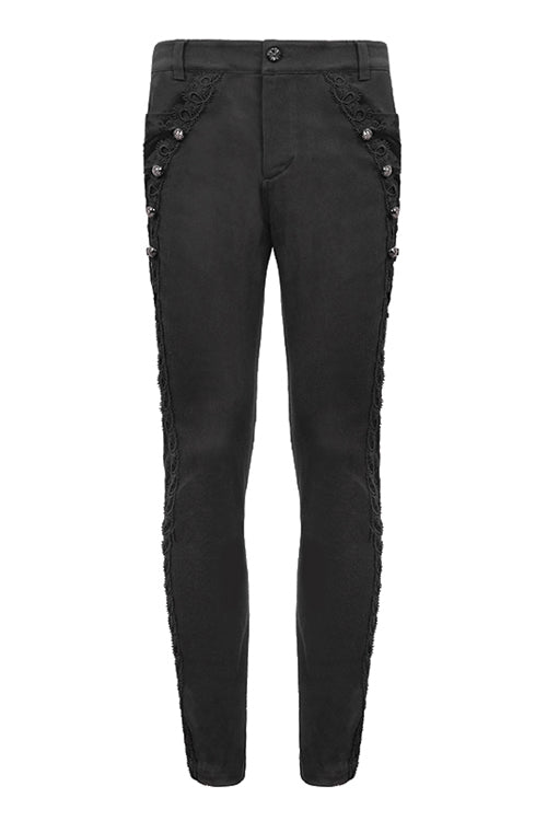 Black Punk Gothic With Side Bottons And Side Flocking Wedding Mens Pants - Product - 4