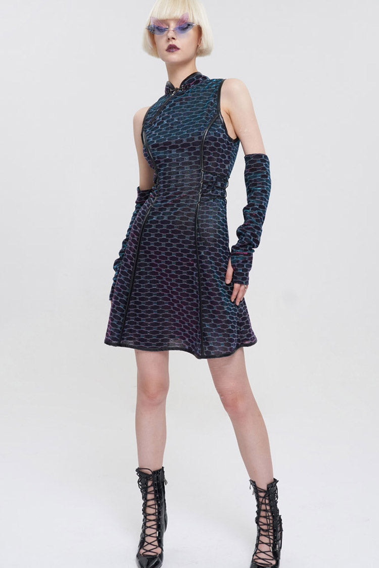 Multi-Color Punk Chinese Style Cheongsam Collar Sleeveless Women's Short Dress - Product - 6