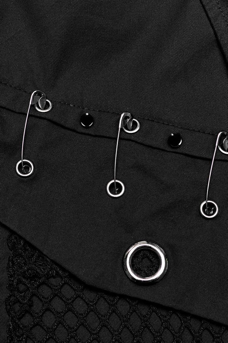 Black Lapel Collar Short Sleeves Mesh Stitching Men's Punk Blouse - Product - 8