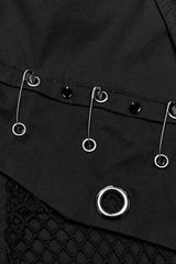 Black Lapel Collar Short Sleeves Mesh Stitching Men's Punk Blouse - Product - 8
