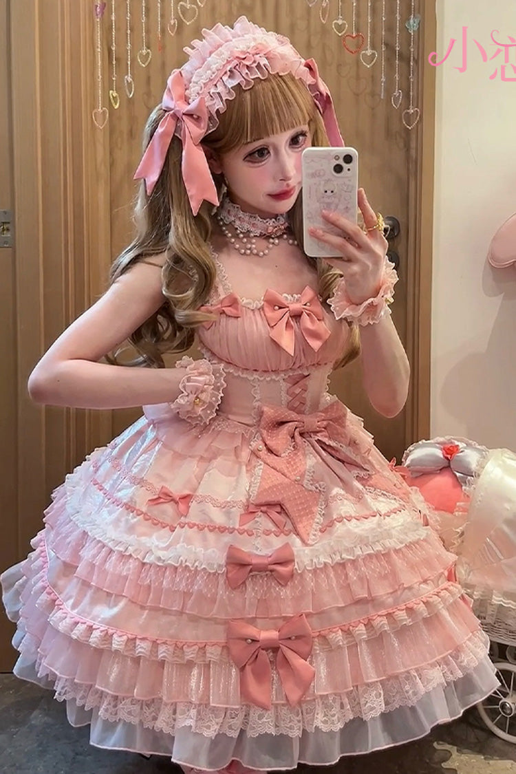 Pink [Little Lovetine] Multi-Layered Ruffle Bowknot Lace Sweet Gorgeous Lolita Jsk Dress - Product - 13