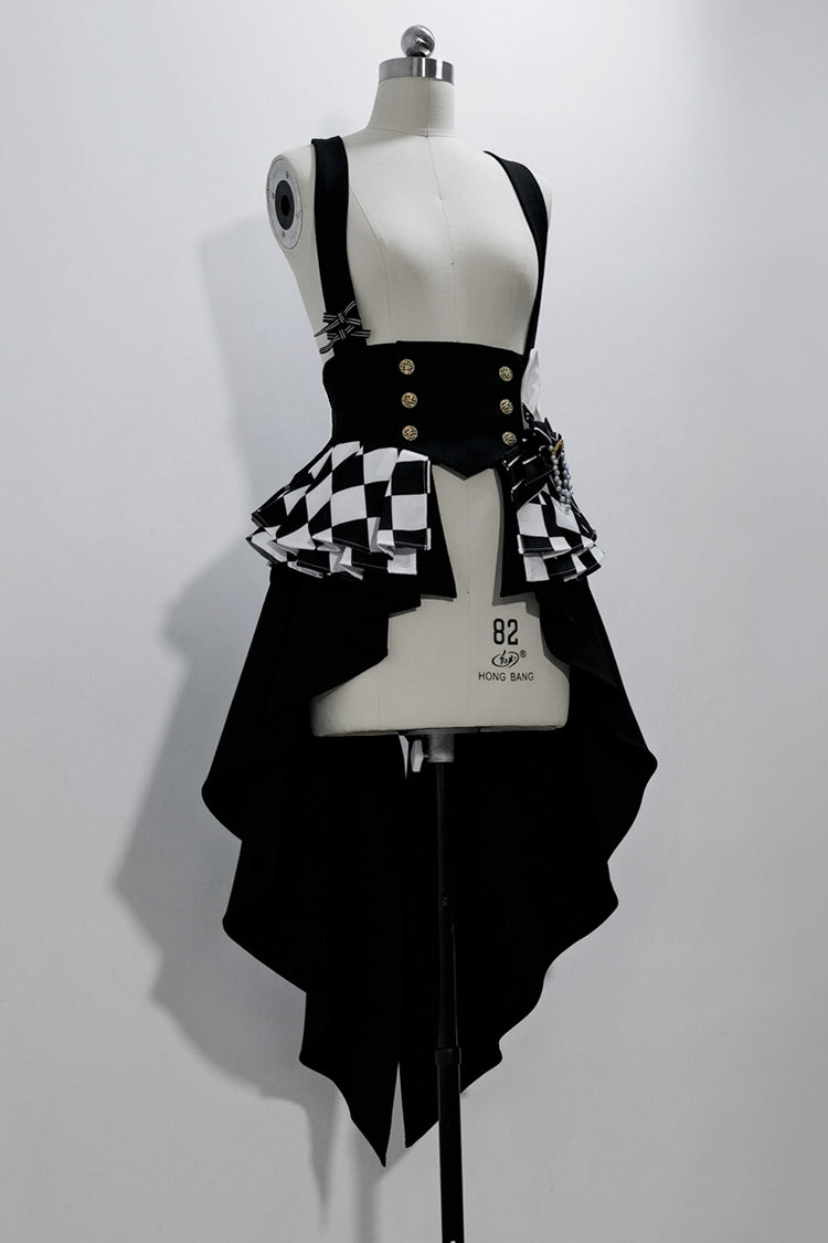 Black/White Rabbit Theater Checkerboard Print Ouji Lolita Girdle - Product - 2