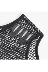 Black Round Collar Mesh Men's Gothic Vest - Product - 9