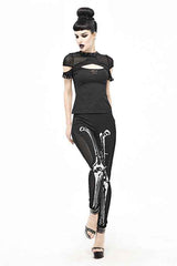 Black Punk Knit Skull Marrowbone Printed Leggings Womens Pants - Product - 4