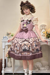 Pink/Purple Bear Print Bowknot Classic Lolita JSK Dress - Product - 8