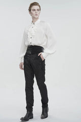 White Puff Sleeved Ruffled Lace Splice Men's Gothic Shirt - Product - 2