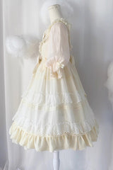 Beige Lace Cool Angel Short Sleeves Bowknot Ruffle Sweet Lolita Dress - Product - 4