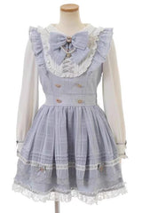 Jirai Kei Long Sleeves Print Ruffle Bowknot Lace-Up Dress 3 Colors - Light-Blue - 1