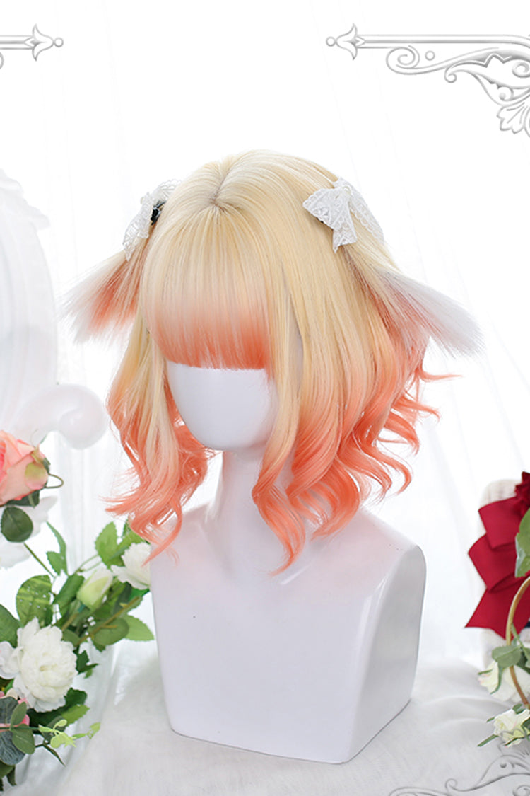 Orange Gradient Animal Ears Irregular Curly Sweet Lolita Wigs - Product - 5