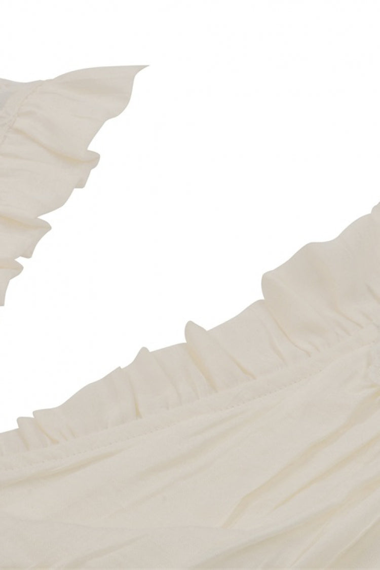 White V Collar Ruffled Long Trumpet Sleeves Women's Steampunk Blouse - Product - 13
