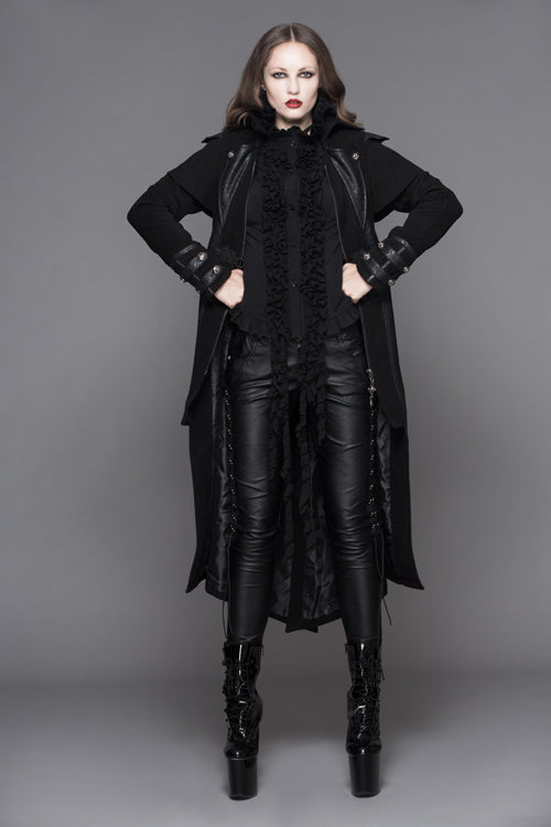 Black Fake Two Pieces Game Style Woollen Womens Punk Coats - Product - 4