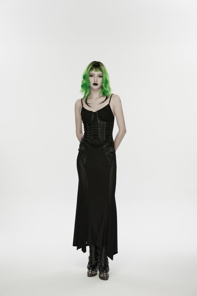 Black Lace-Up Buckled Eyelet Women's Punk Jsk Dress - Product - 1