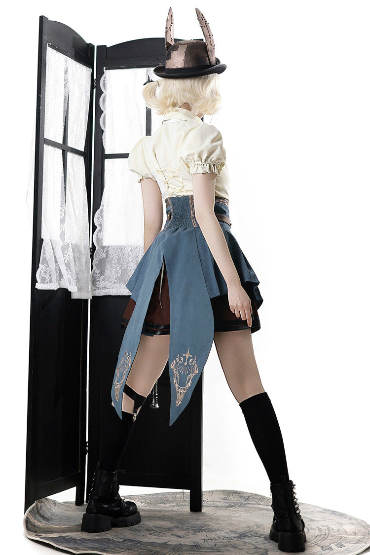 [Fairy Town Train Conductor] British Academy Short Sleeves Embroidery Punk Handsome Lolita Skirt Set - Product - 13