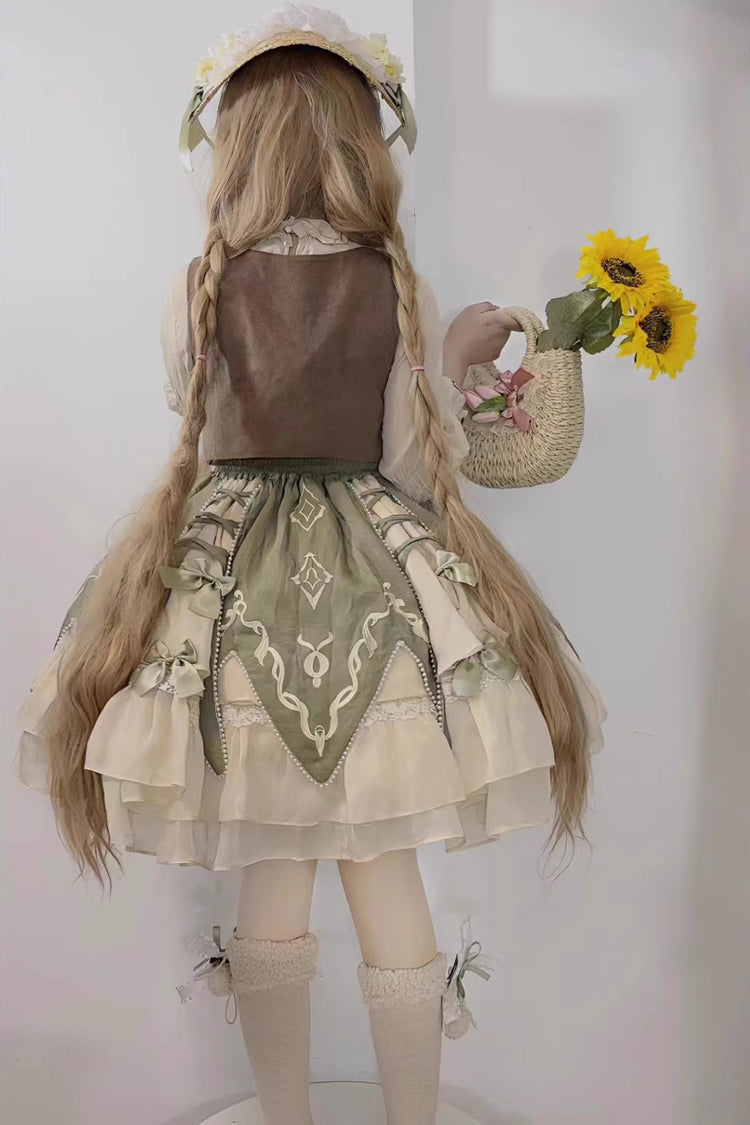 Green [The Wizard of Oz] Multi-Layered Print Ruffle Bowknot Sweet Lolita Dress Three Piece Set - Product - 7
